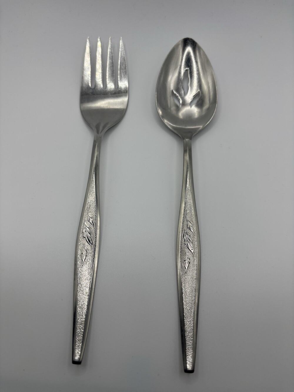 Vintage Oneida Community Stainless Wyndham Serving Fork Pierced Spoon Set